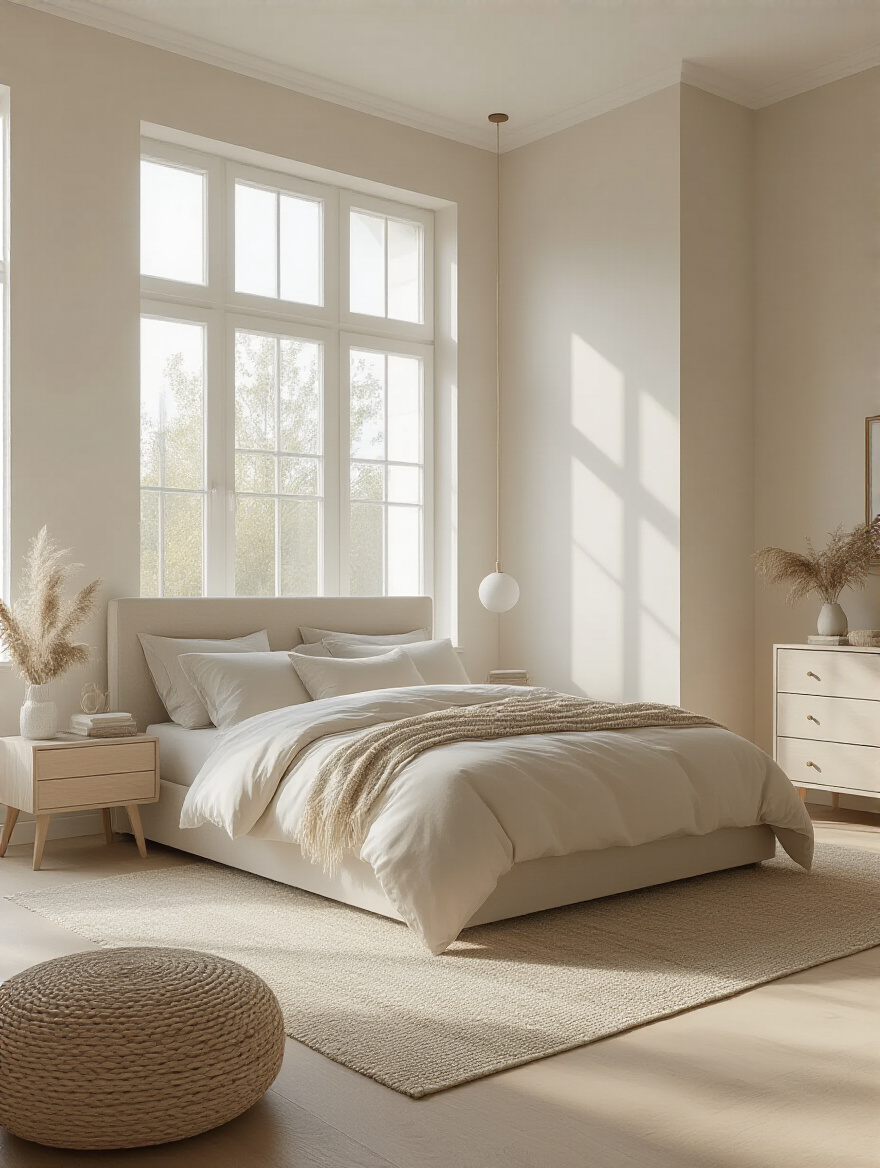 A serene bedroom featuring a perfectly sized bed that enhances comfort and room aesthetics.