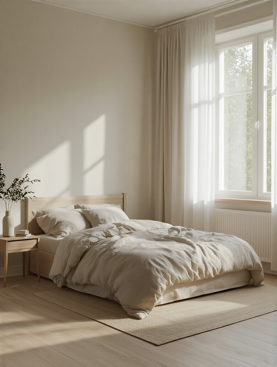 Minimalist small bedroom with no clutter, natural light, and open floor space
