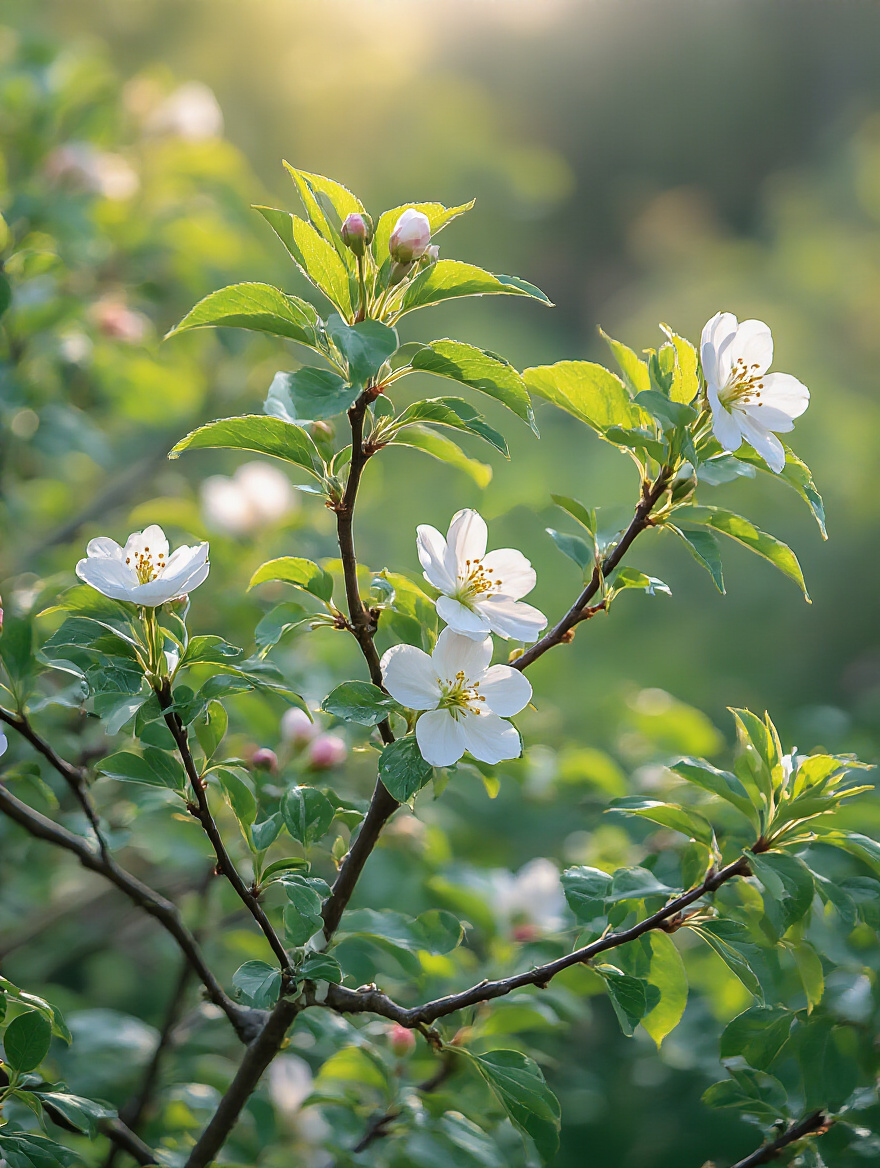 Close-up of a garden shrub showing expert pruning cuts and healthy blooming branches in soft natural light