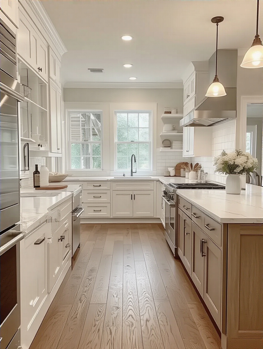 Timeless kitchen design with neutral colors and high-quality materials for resale value.