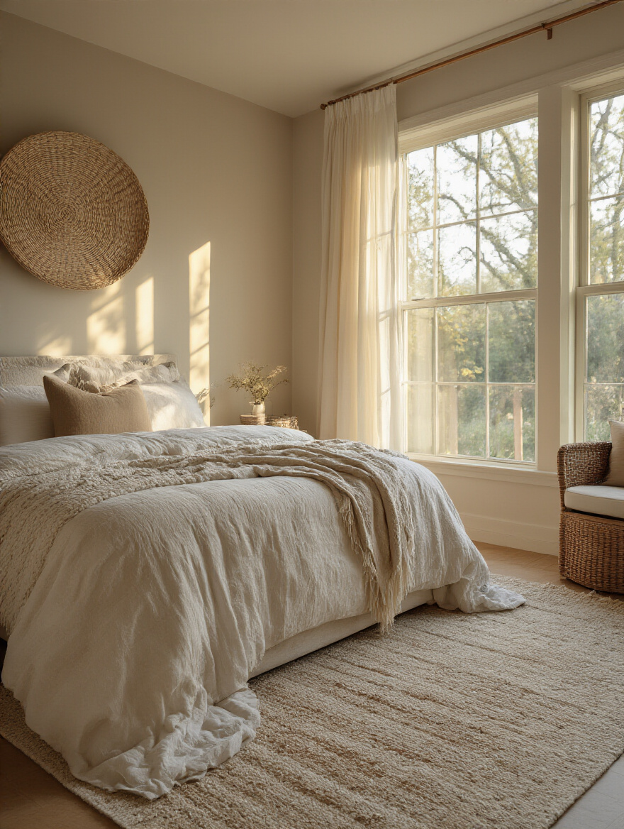 Optimized bed placement in a bright bedroom with natural light