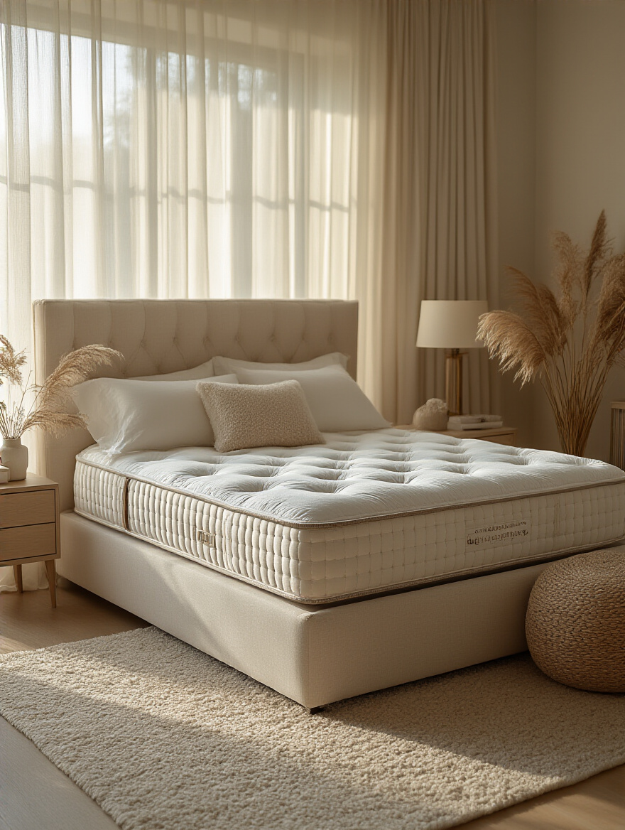 Luxurious bedroom with a focus on a high-quality mattress and serene decor