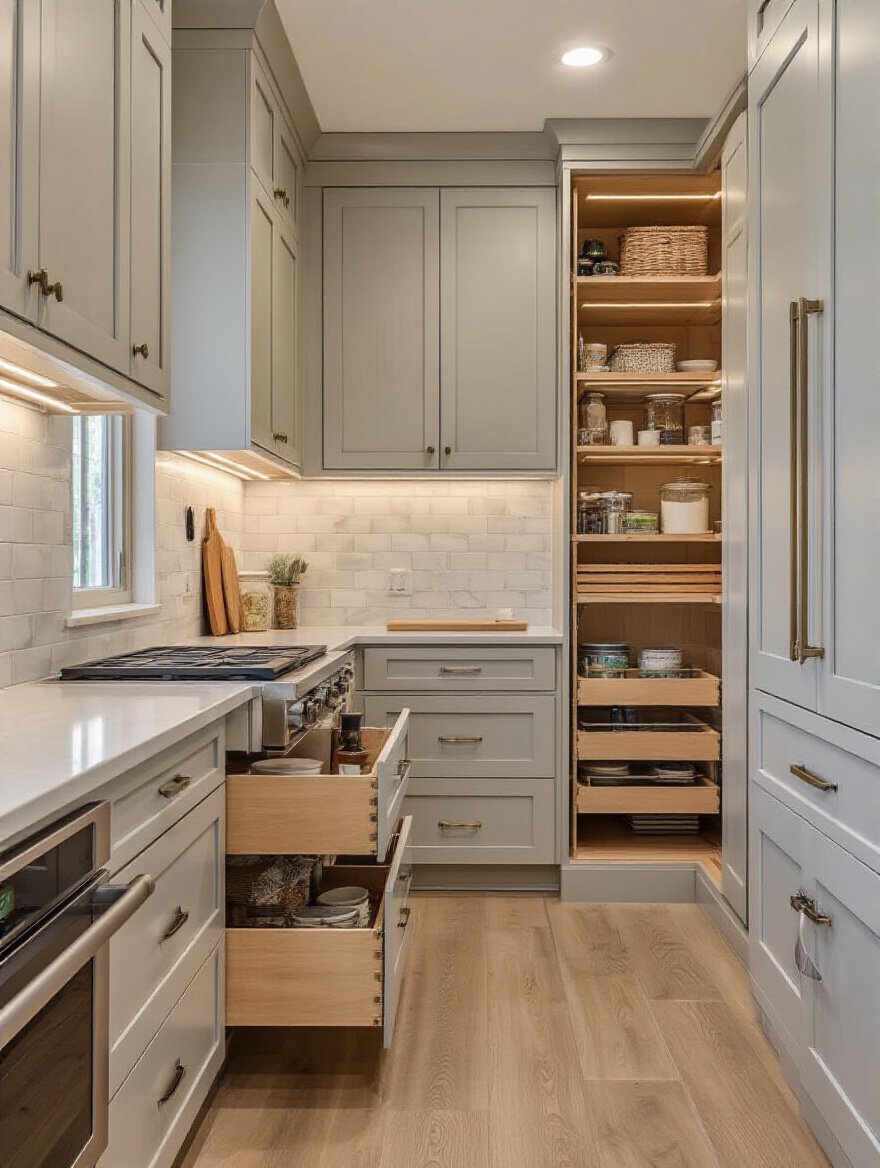 Modern kitchen with clever pantry and cabinetry storage solutions