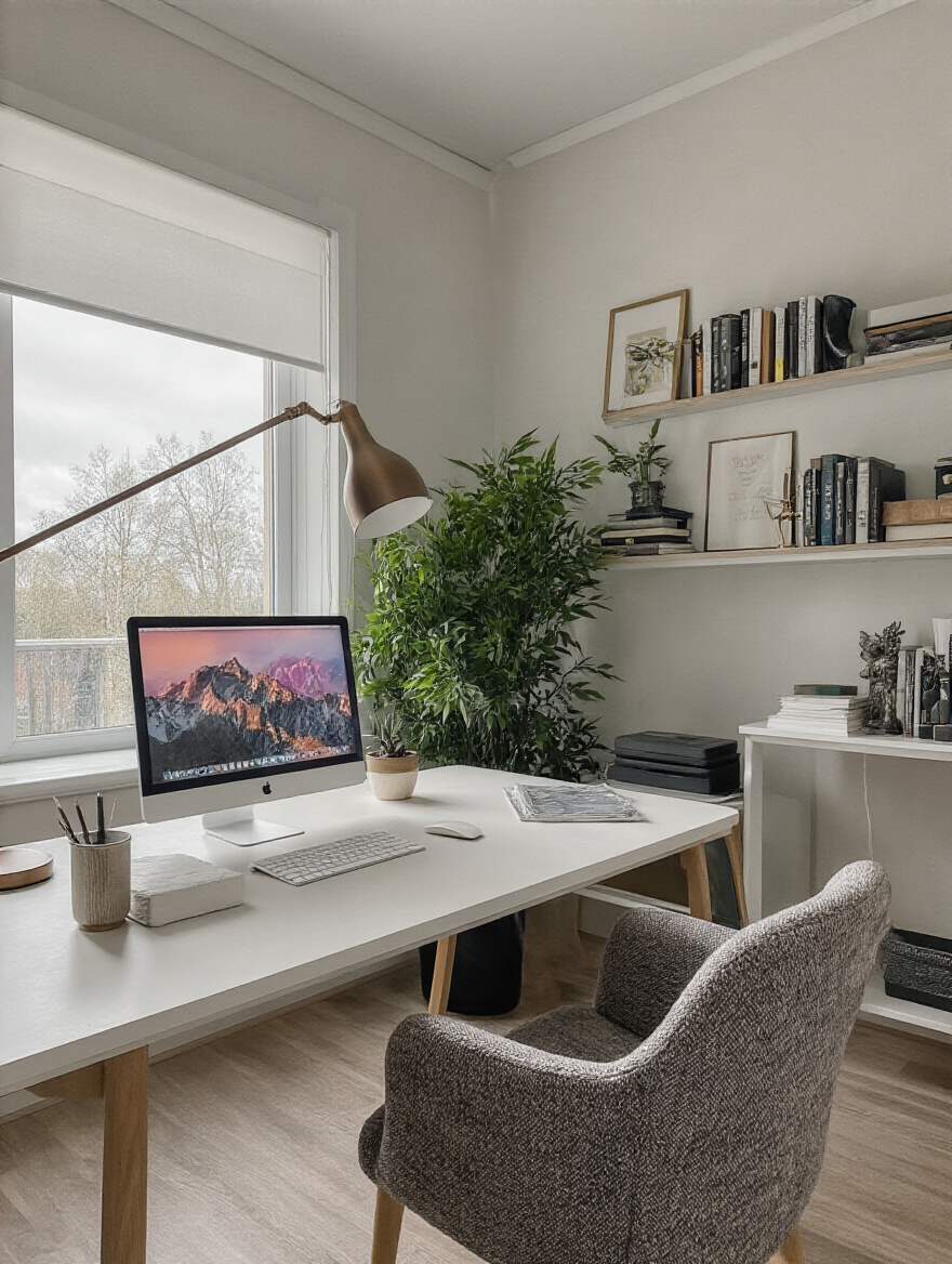 Organized home office desk with renovation budget spreadsheets, contractor bids, calculator, and notes for kitchen renovation planning