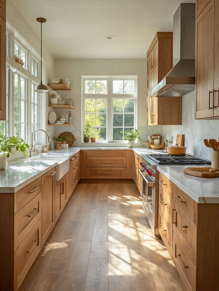 Modern kitchen portrait with diverse laminate countertop finishes