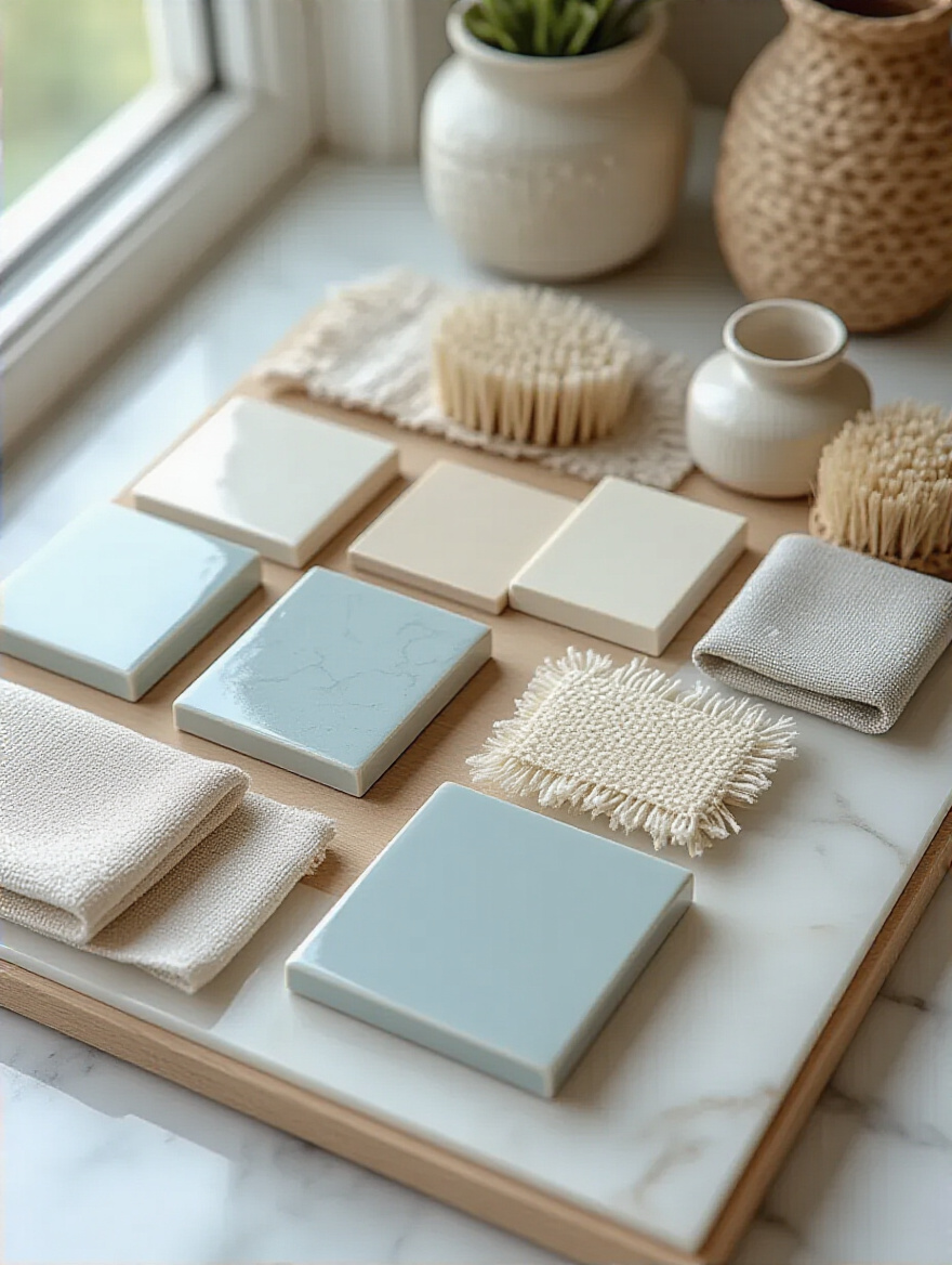 Illustration of a meticulously planned bathroom tile layout with grid lines on floor and walls, ready for tile installation.