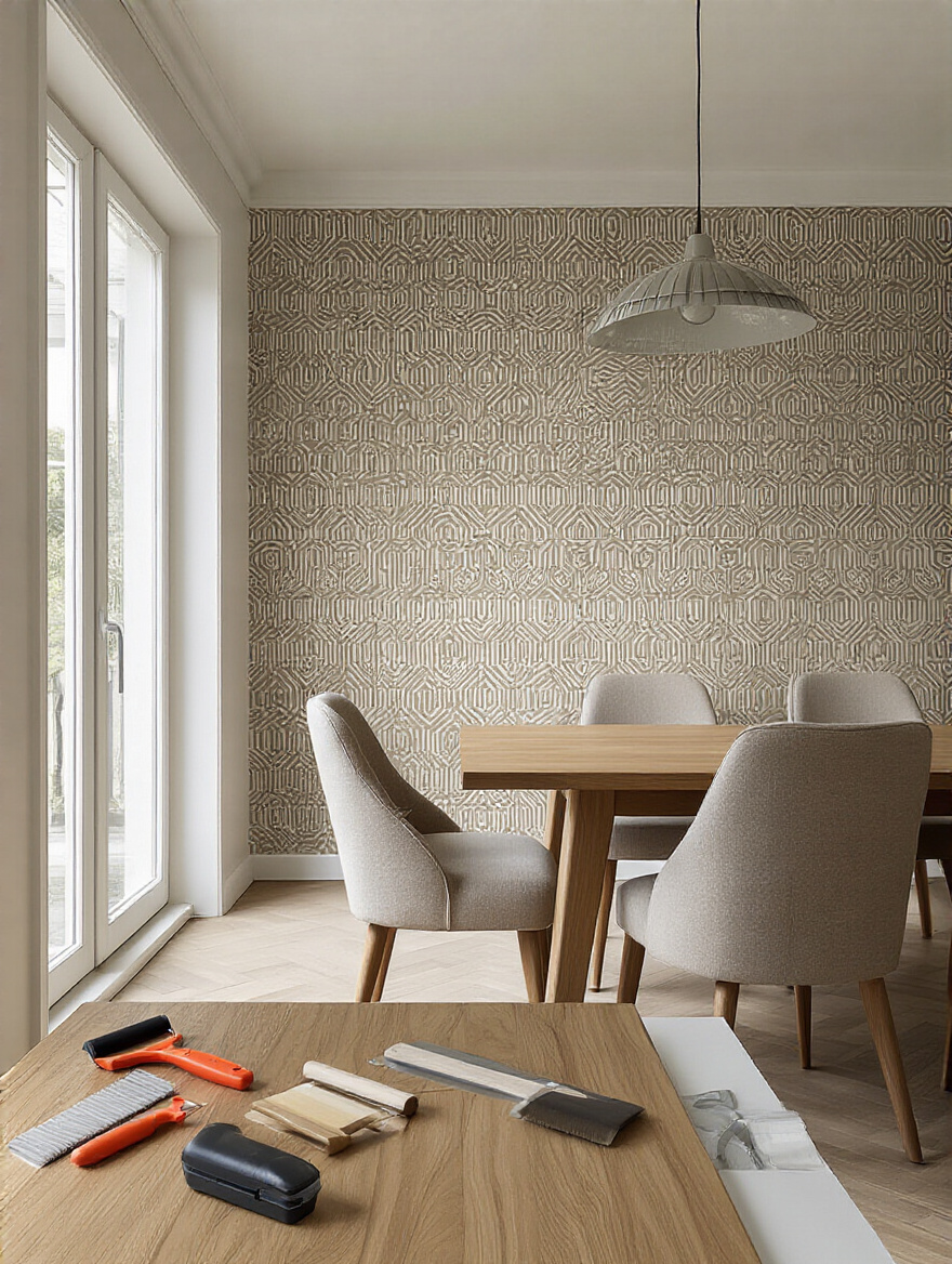 Portrait of dining room showing wallpaper installation decision: pro vs DIY