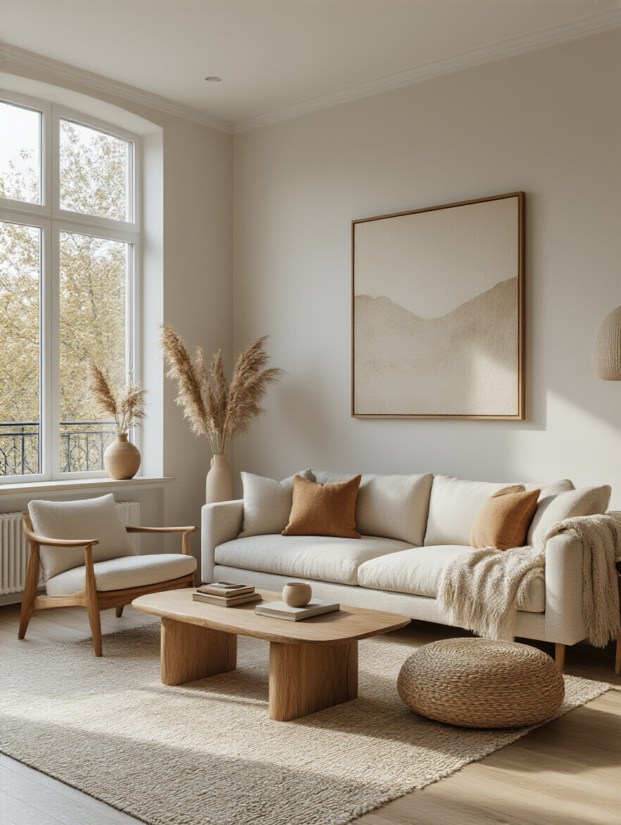 An immaculately styled apartment living room displaying a clear, defined personal aesthetic, featuring a cohesive color palette, curated furniture, and thoughtful decor arrangements under warm natural light, reflecting a harmonious and intentional design.