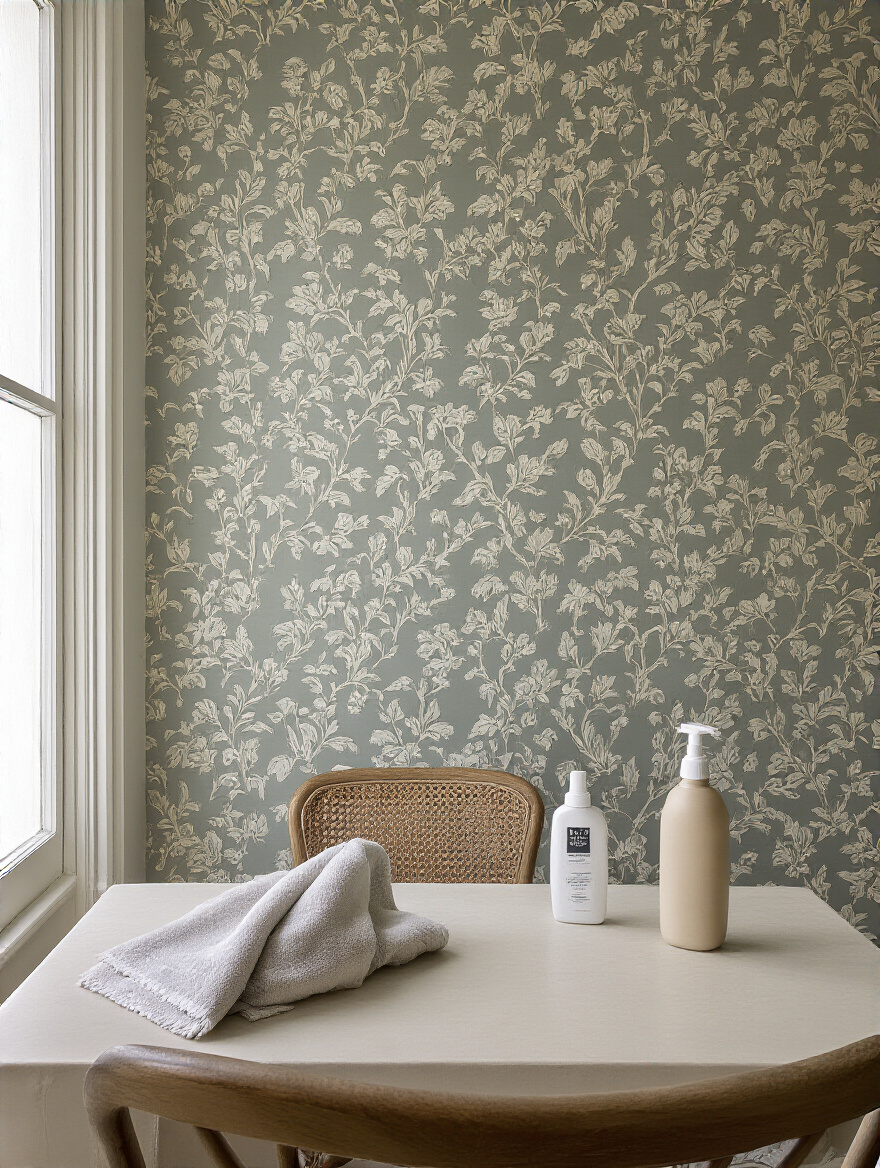 Portrait of a dining room wallpaper being cleaned to promote longevity