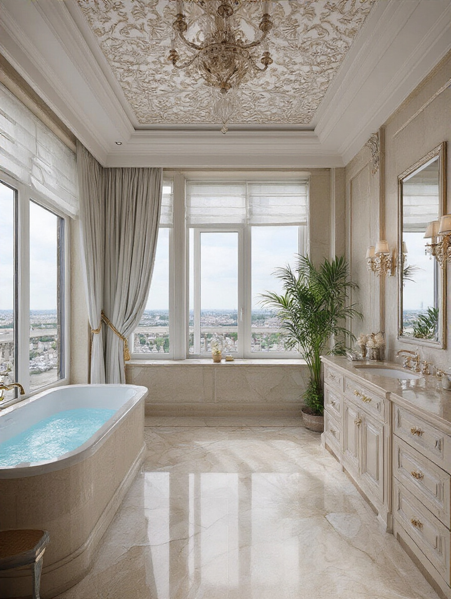 Small bathroom portrait with reflective glossy finishes and light bounce