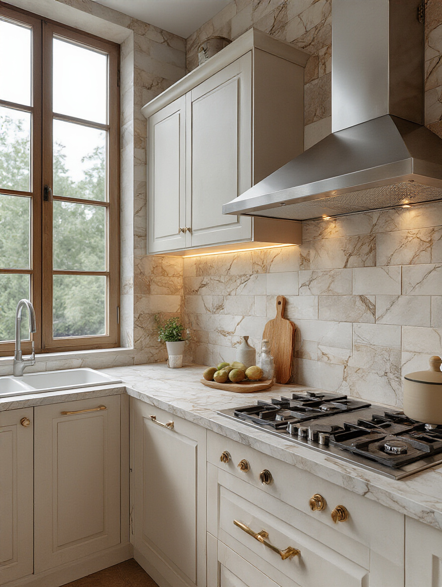 Portrait of a modern kitchen with peel-and-stick backsplash tiles