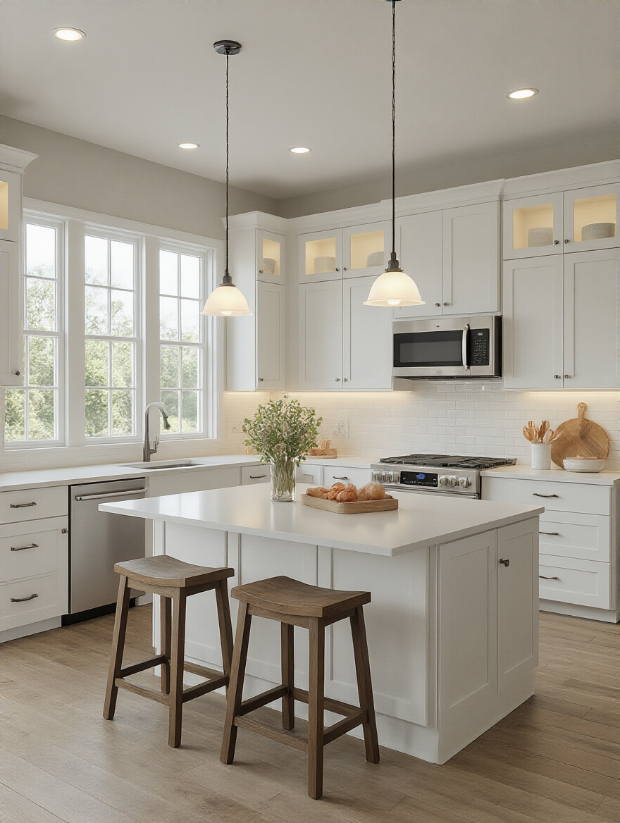 Portrait of a modern kitchen with layered LED lighting and clean lines