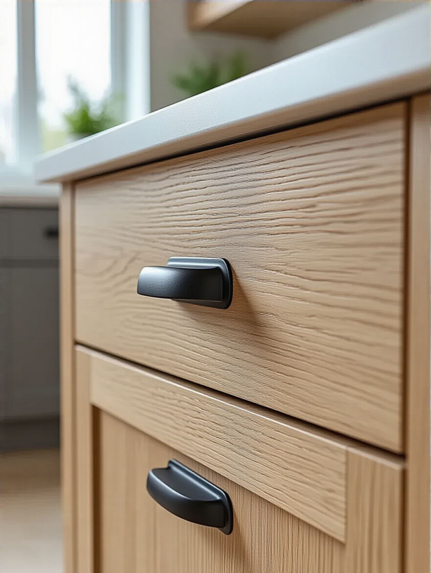 A modern kitchen island designed as a dedicated workspace, featuring distinct zones for baking with a stand mixer and home office tasks with integrated power, under stylish pendant lighting.