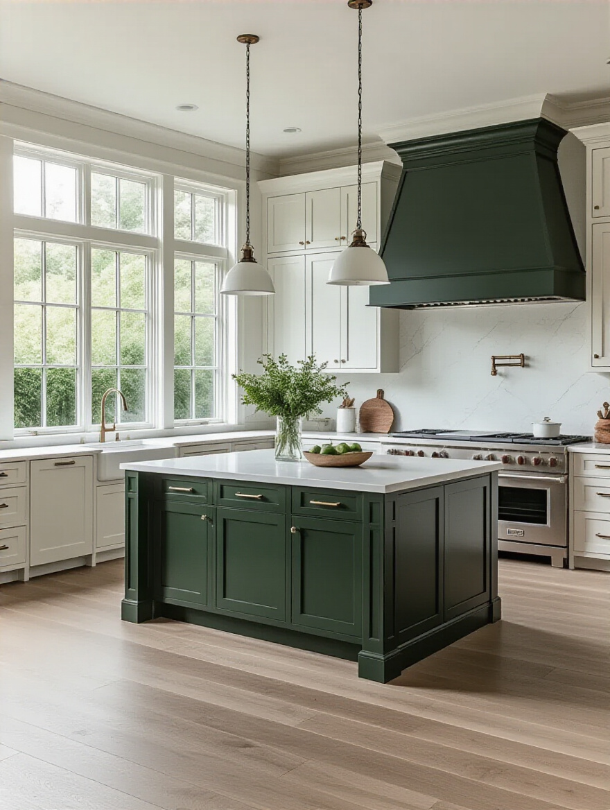 Modern kitchen island featuring integrated deep drawers, a pull-out pantry, and open shelving for optimized kitchen storage.