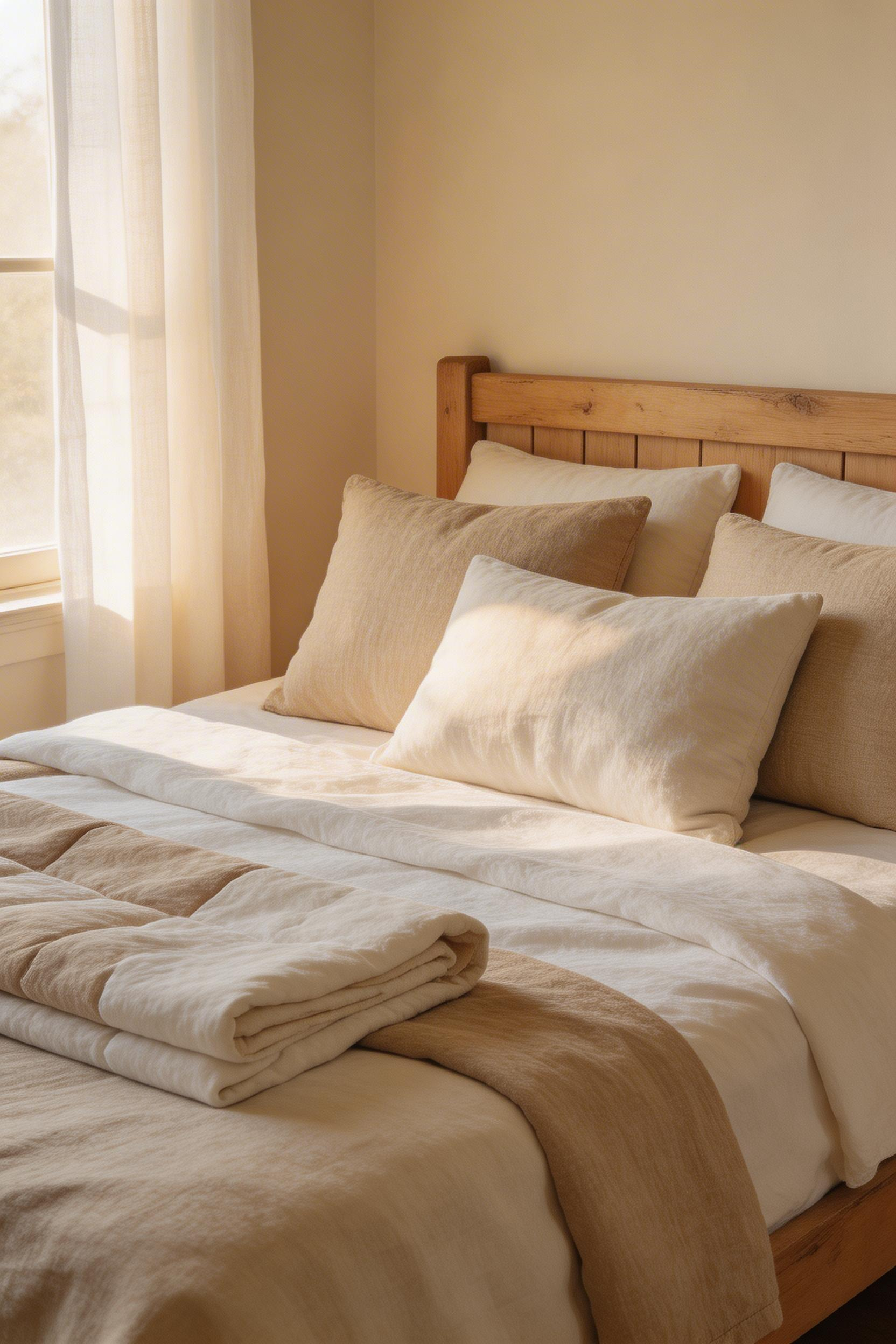 Stonewashed linen in oatmeal and warm white creates the layered, relaxed look at the heart of farmhouse bedroom decor ideas — achievable without ironing a single crease.