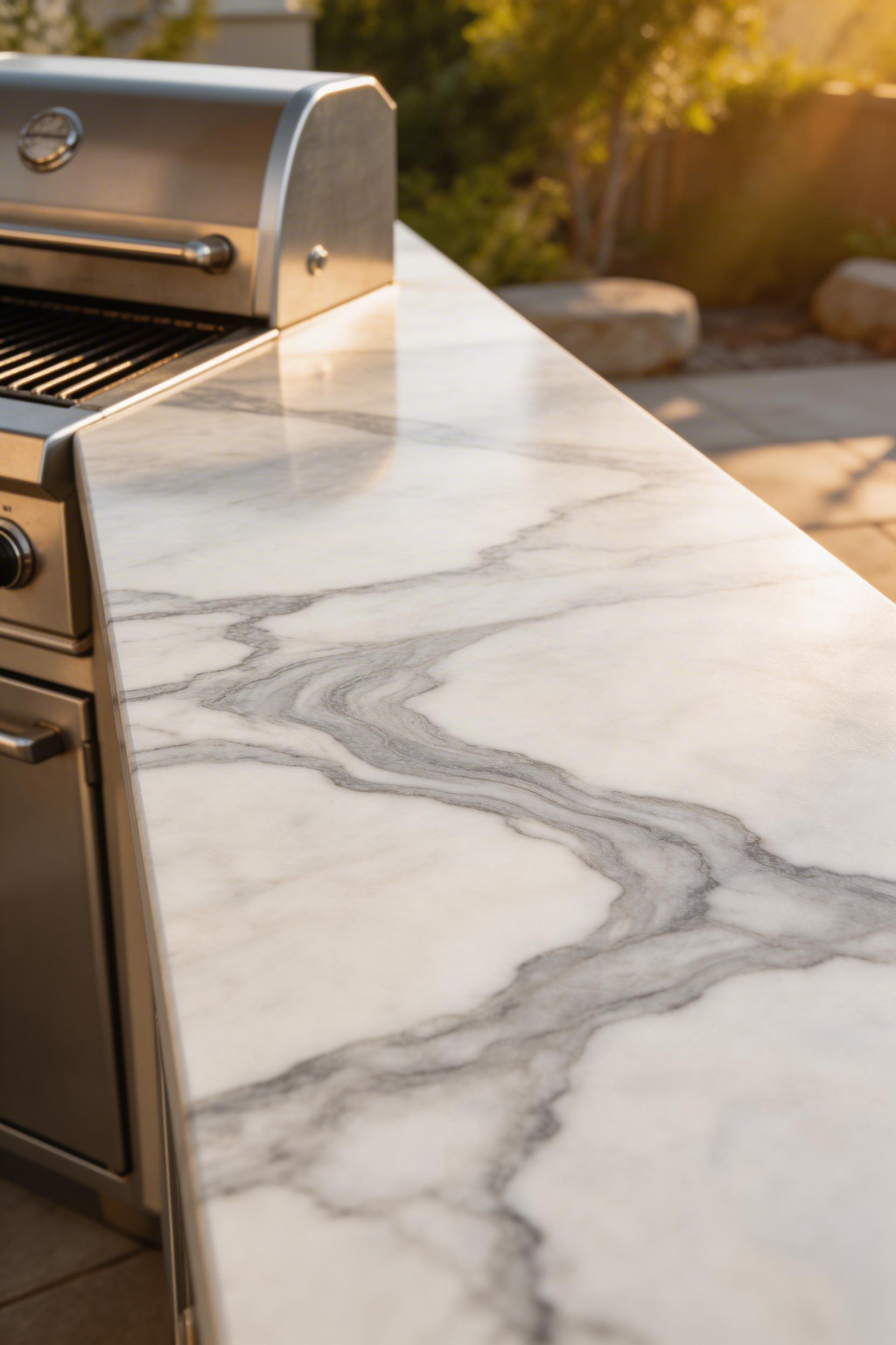 Quartzite's lower porosity and superior UV stability make it a strong alternative to granite for outdoor kitchen patio countertops in high-sun or high-traffic installations.
