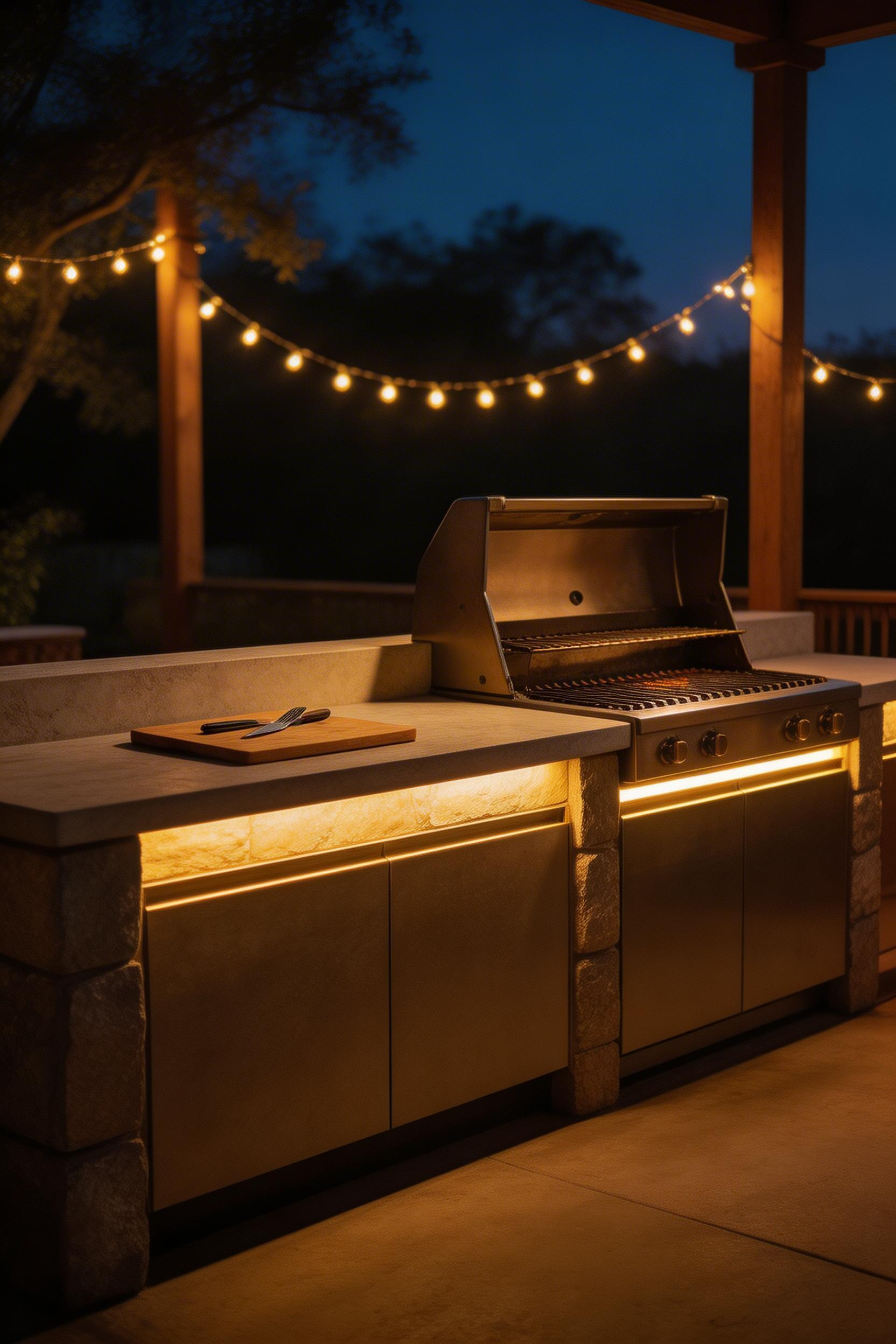 Effective outdoor kitchen patio lighting requires separate task and ambient circuits — and IP65-rated fixtures that survive the moisture and temperature exposure an outdoor installation demands.