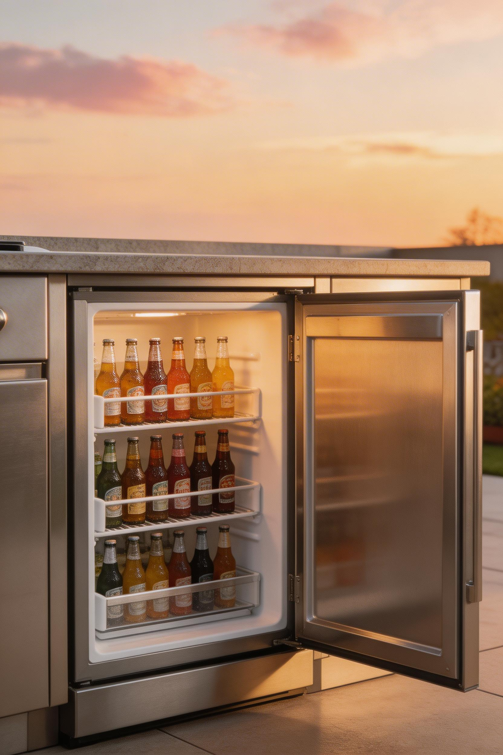 A UL 399-certified outdoor refrigerator rated to 120°F ambient is the only sensible choice for a permanent outdoor kitchen patio — standard indoor refrigerators fail outdoors within one to three years.