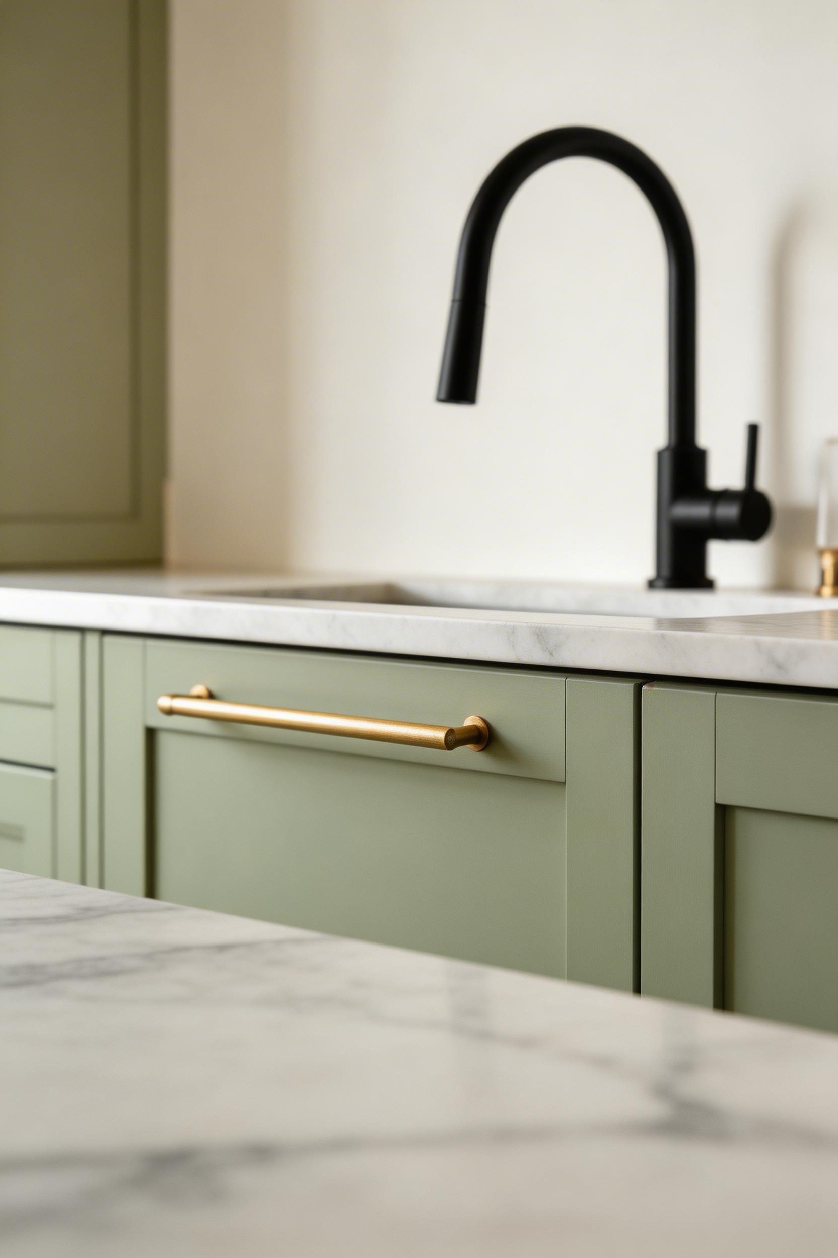 Mixed metal hardware in kitchen decorating designs follows a 70/30 distribution — one dominant finish, one accent — to look considered rather than accidental.