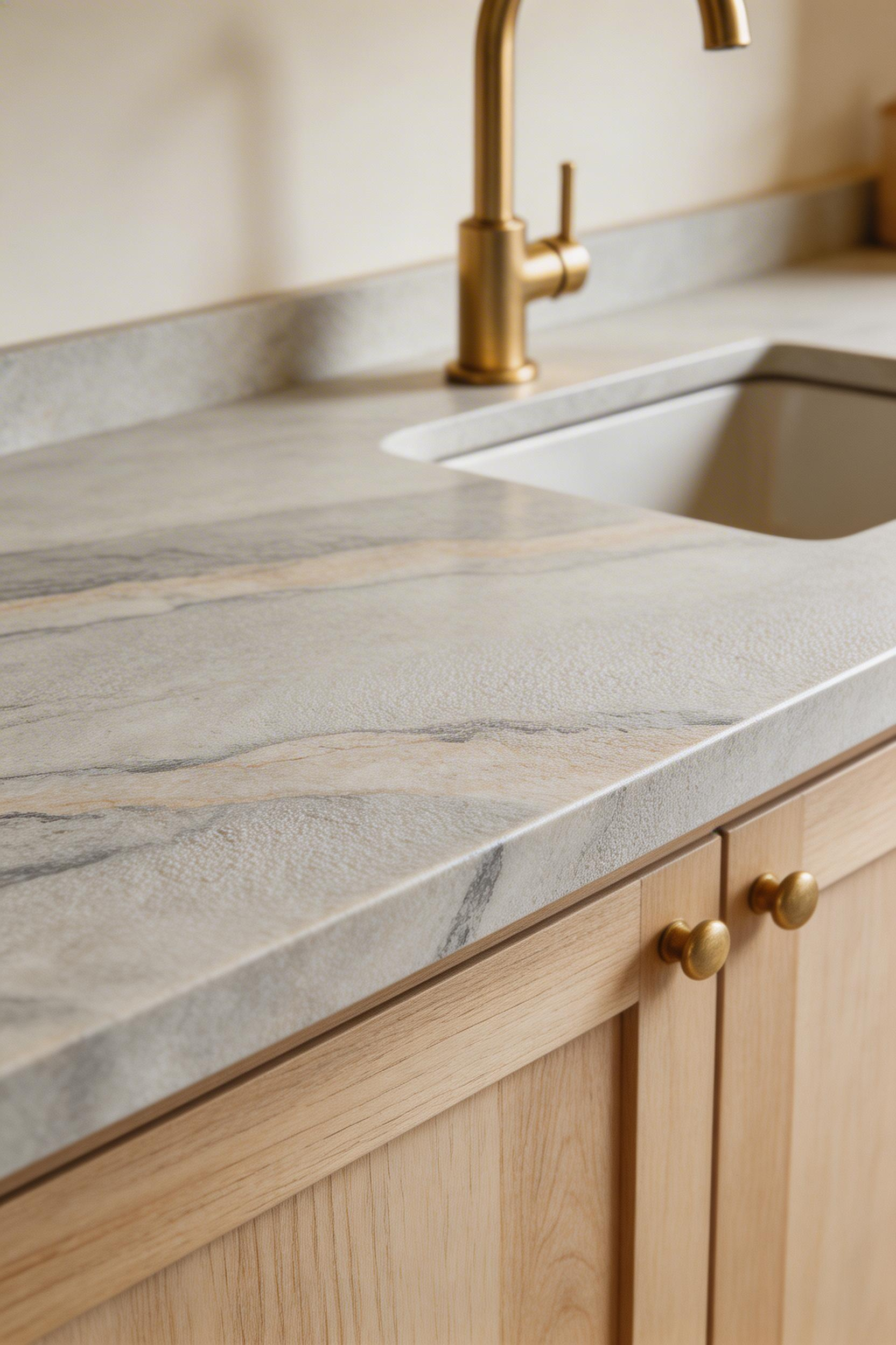 Leathered stone countertops add tactile depth to kitchen decorating designs while hiding fingerprints and water spots better than polished alternatives.