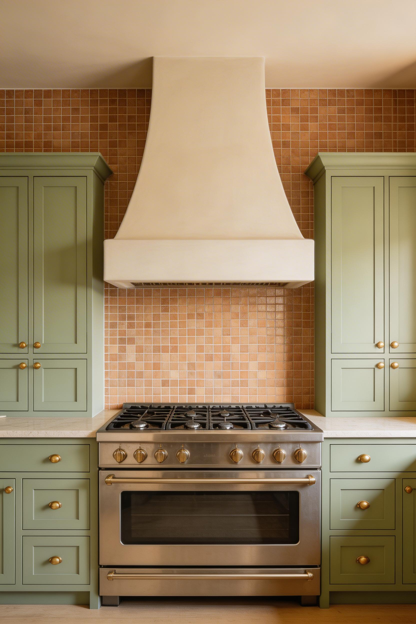 A statement range hood is the single most impactful focal point in kitchen decorating designs — here, a custom plaster surround transforms the cooking wall into architectural sculpture.