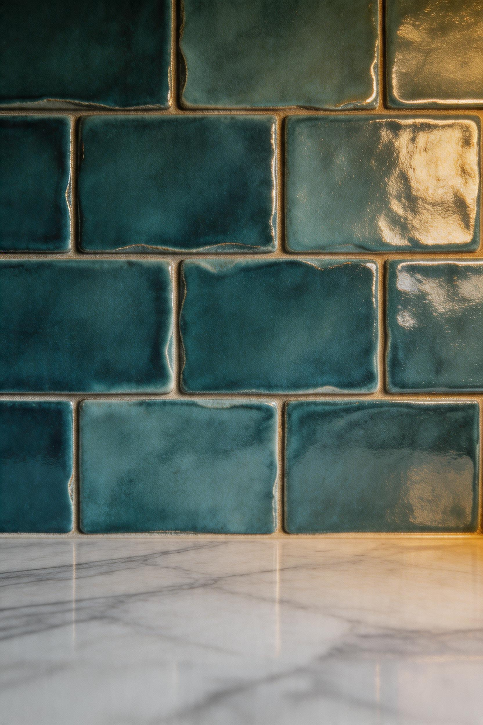 Zellige tile behind a kitchen bar gives the zone visual identity separate from the rest of the kitchen — its irregular glaze catches light differently all day long.