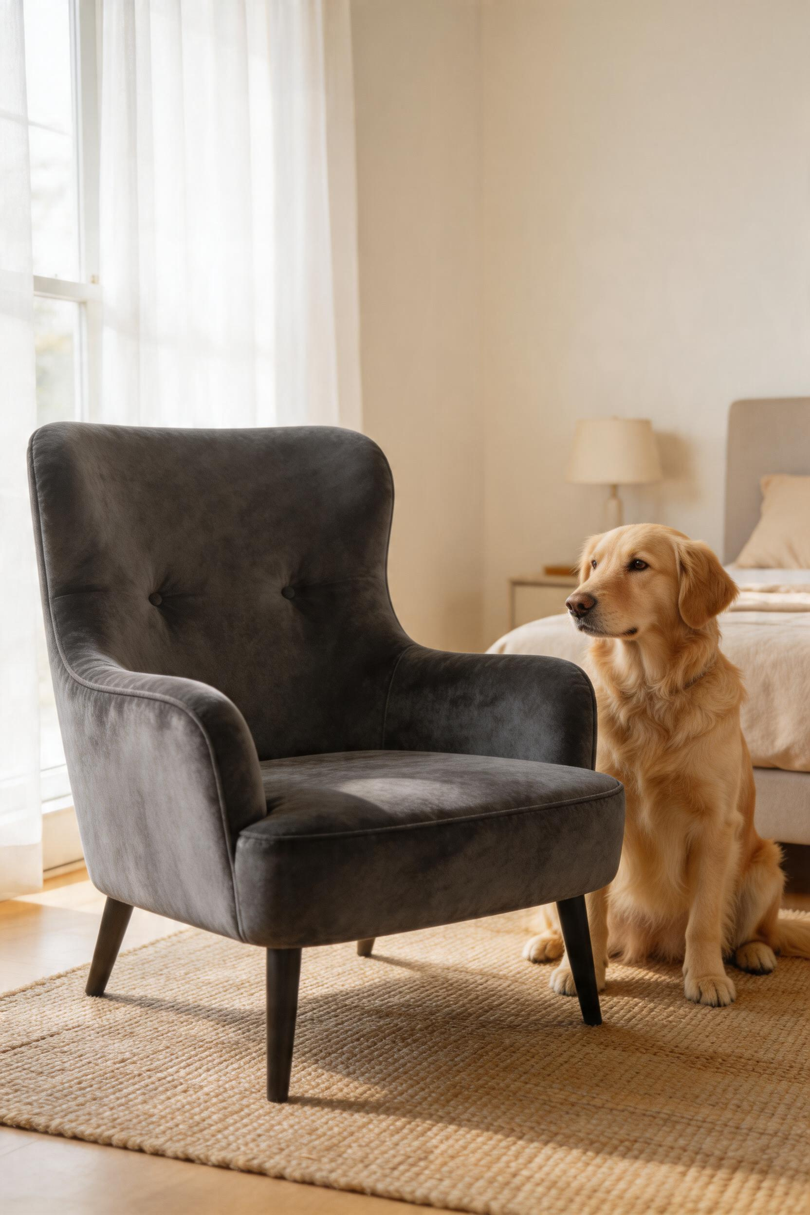 Performance fabrics like Crypton velvet look and feel identical to standard upholstery while resisting stains, odors, and moisture — practical bedroom decorating ideas for homes with pets or children.