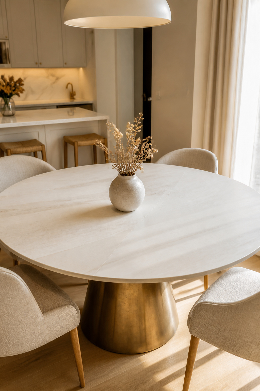 Sintered stone achieves below 0.1% porosity — wine, citrus, and olive oil leave no trace on a surface that scores 6–8 on the Mohs hardness scale, harder than most natural stone.