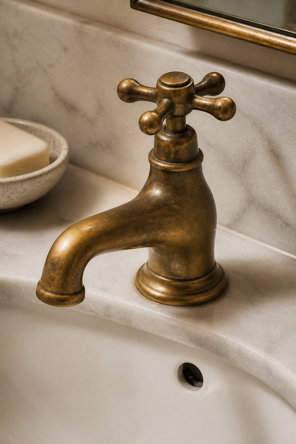 Unlacquered aged brass darkens first where hands touch it most — a patina record of daily use that deepens and stabilises over 12–18 months.
