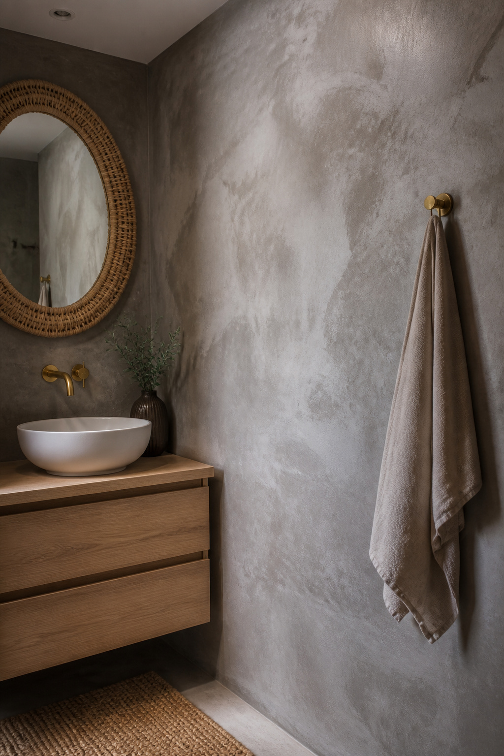 Microcement's hand-applied character — trowel paths, tonal variation, seamless joints — creates an industrial finish that still reads as crafted.