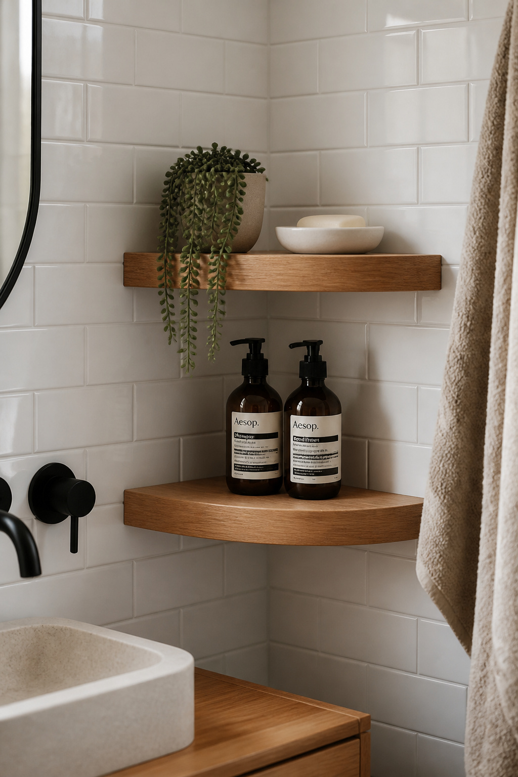 Corner shelves transform the most structurally underused zone in any bathroom into a purposeful small bathroom storage tier — without displacing anything already in the room.