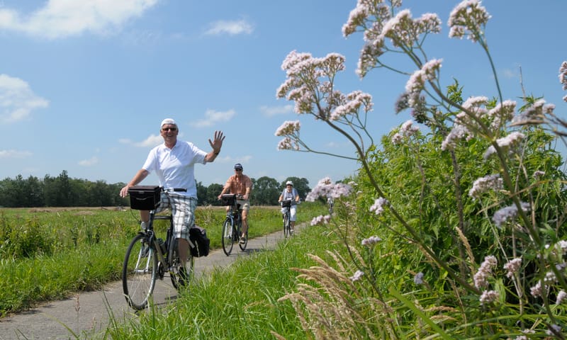 Fietsers door argrarisch landschap