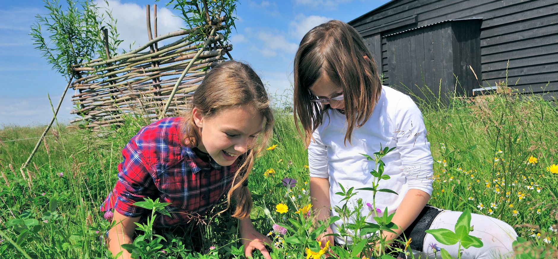 Kinderen in wilde bloementuin bij Melkschuur Zuidpolder
