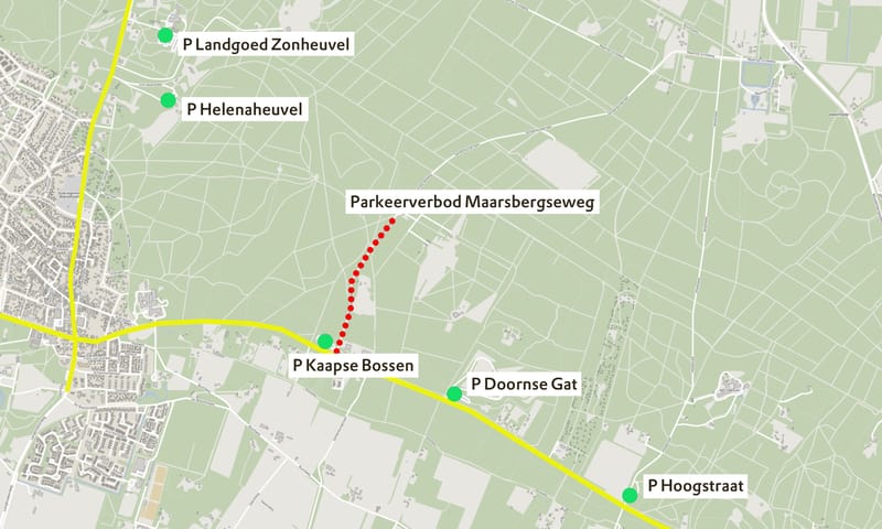 Kaartje parkeerplekken Kaapse Bossen