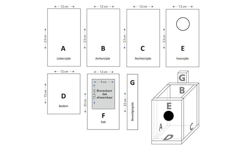 Bouwtekening vogelhuisje