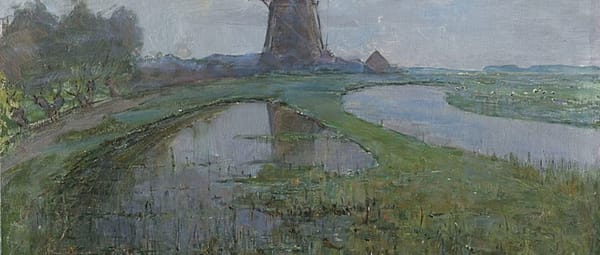 Oostzijdse molen aan het Gein bij maanlicht door Mondriaan