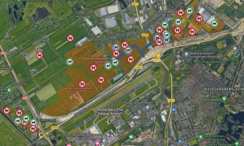 Kaart honden Rotterdams platteland