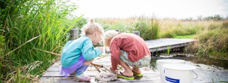 Kinderen inspecteren hun schepnet