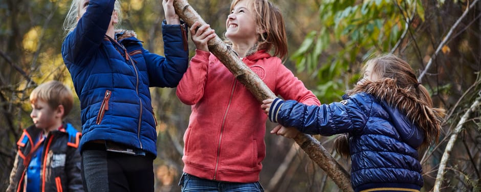 Kinderen spelen in het bos