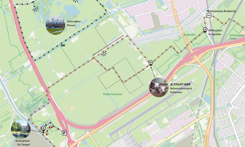 Struinroutes op kaart rondom Belevenisboerderij Schieveen