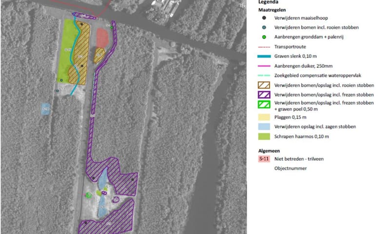 Kaart met daarop aangegeven de maatregelen van project De Ster van Loosdrecht