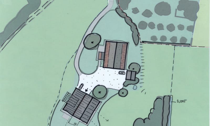 Een schets van de mogelijke invulling van het erf aan de Strodijk Een schets van de mogelijke invulling van het erf aan de Strodijk