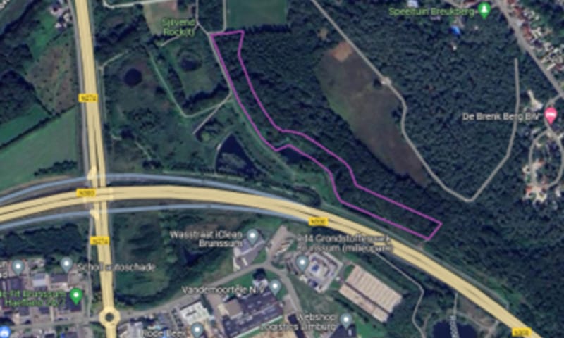 Kaart Breukberg met gemarkeerde zone kwelscherm Gebiedskaartje met gemarkeerde zone kwelscherm