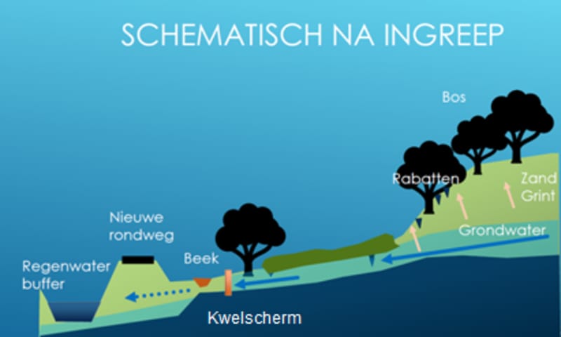 Huidige situatie met kwelscherm Huidige watersituatie met kwelscherm