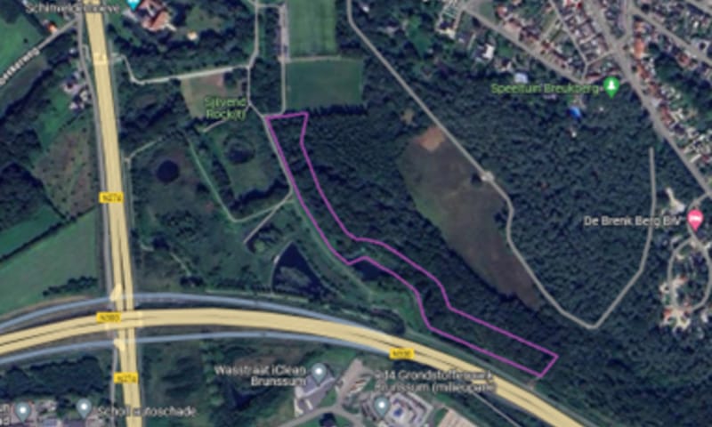 Kaart Breukberg met gemarkeerde zone kwelscherm Gebiedskaartje met gemarkeerde zone kwelscherm