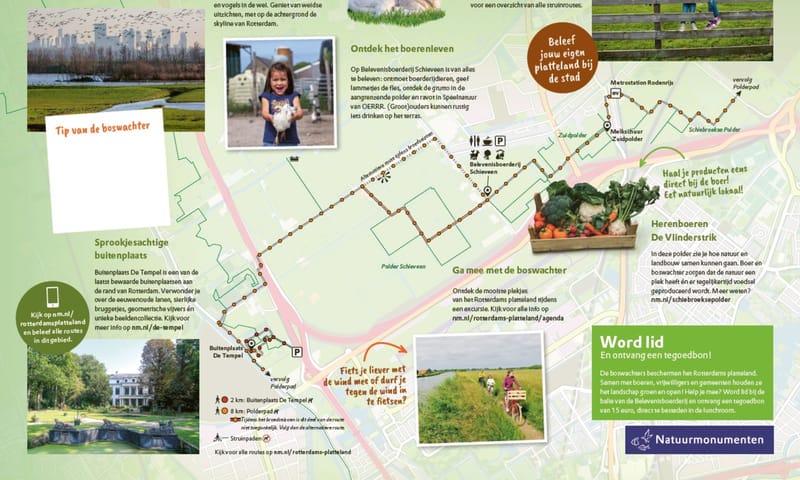 Gebiedskaart met struinroutes Rotterdams platteland