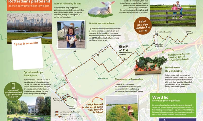 Gebiedskaart met struinroutes Rotterdams platteland