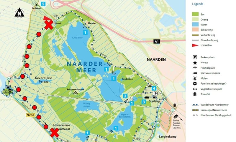Afsluiting route Rondje Naardermeer (19 km - zomer 2025 tot voorjaar 2026)