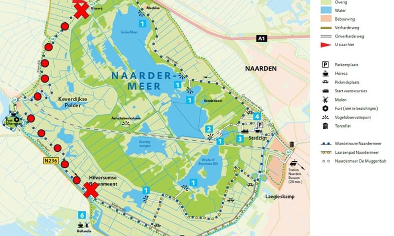 Afsluiting route Rondje Naardermeer (19 km - zomer 2025 tot voorjaar 2026)