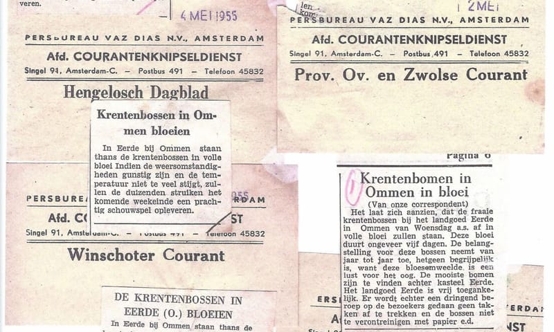 Krantenartikelen over de krentenbloesem Eerde